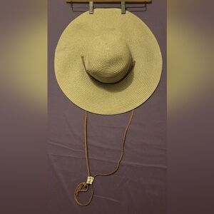 Tan Wide-Brimmed Sun Hat with Chin Strap